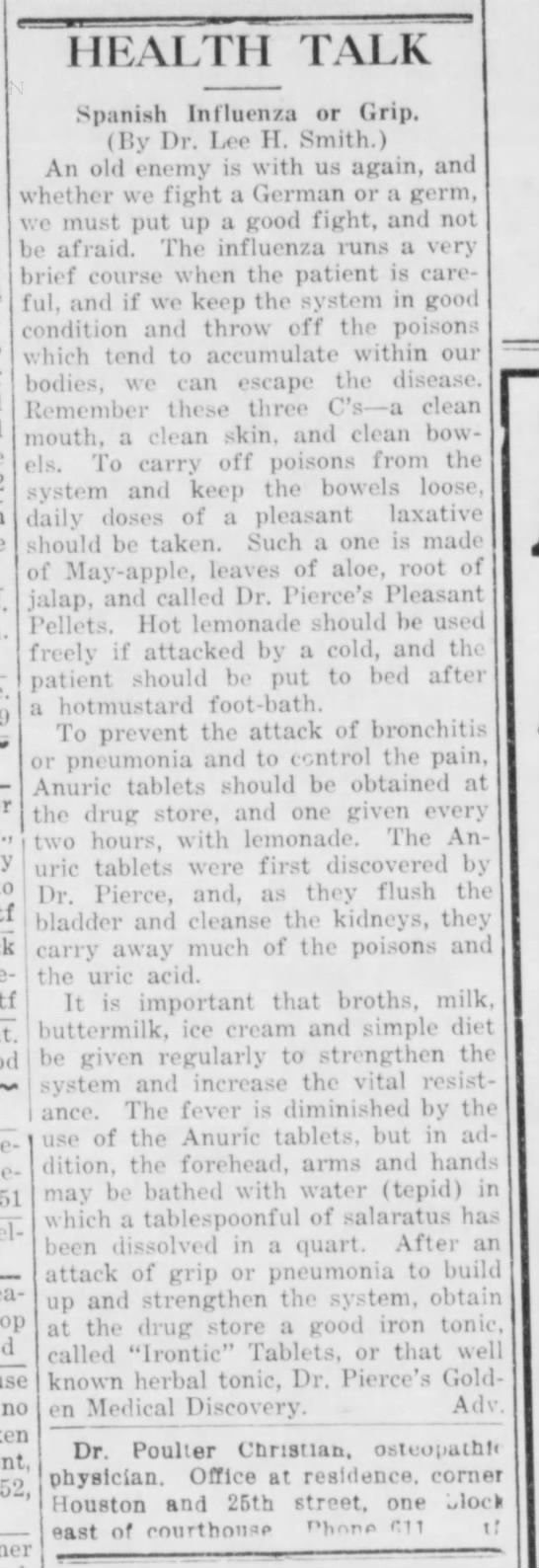 Spanish Flu The Eagle Oct. 30, 1918.jfif